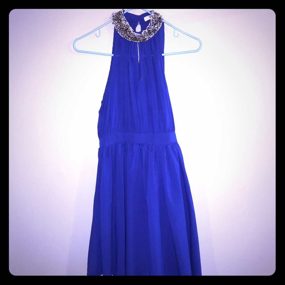 Blue dress with bedazzled collar